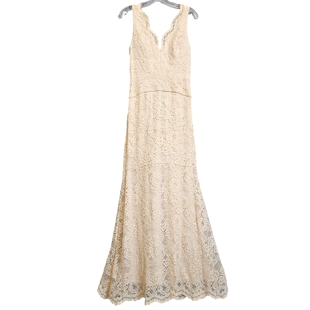 Nwt Nicole Miller Ny Blush  Floral Lace Sleeveless Evening Gown